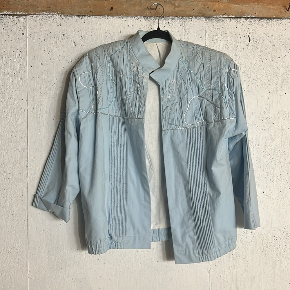 Vintage Blue Bomber Jacket Lightweight Casual, Fits L - Picture 8 of 13